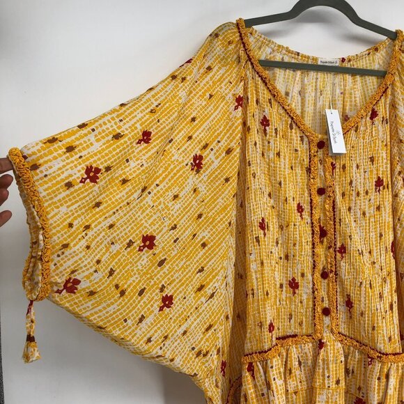 Poupette St Barth Yellow Fanciful Floral Bobo Poncho NWT Tunic/Minidress OS - Picture 7 of 16